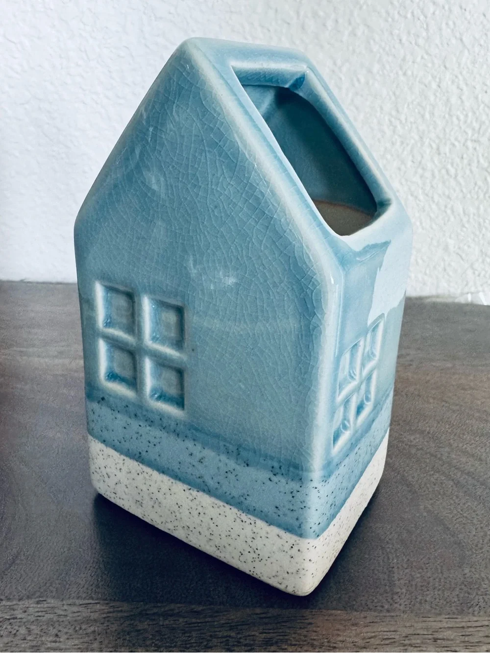 Blue Ceramic House Shaped Planter Plant Pot Vase